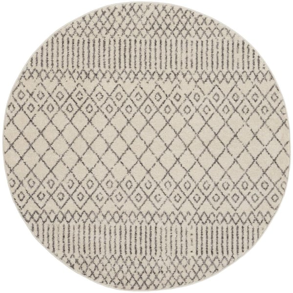 Nourison Passion Ivory/Grey 4 ft. x 4 ft. Geometric Transitional Round Rug