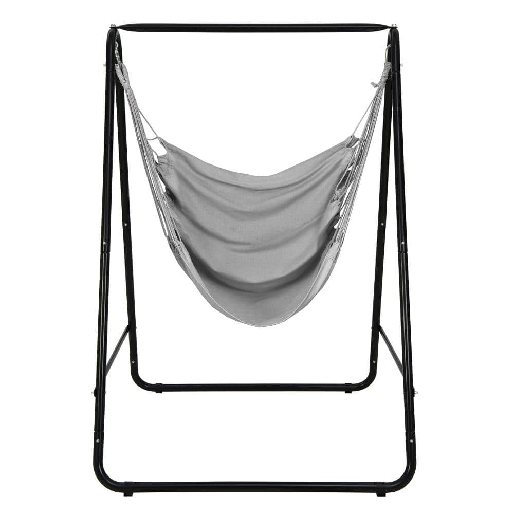 Hanging Padded Hammock Chair with Stand and Heavy Duty Steel Frame Indoor Outdoor Patio Garden Backyard Seating-Gray price history on PriceWatchPro