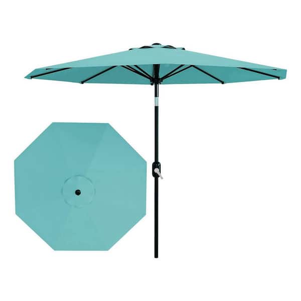 blue 9 foot patio umbrella 9-Foot Outdoor -Hexagonal Basic Push-Tilt Bring cool California Umbrella 9 ft. Aluminum