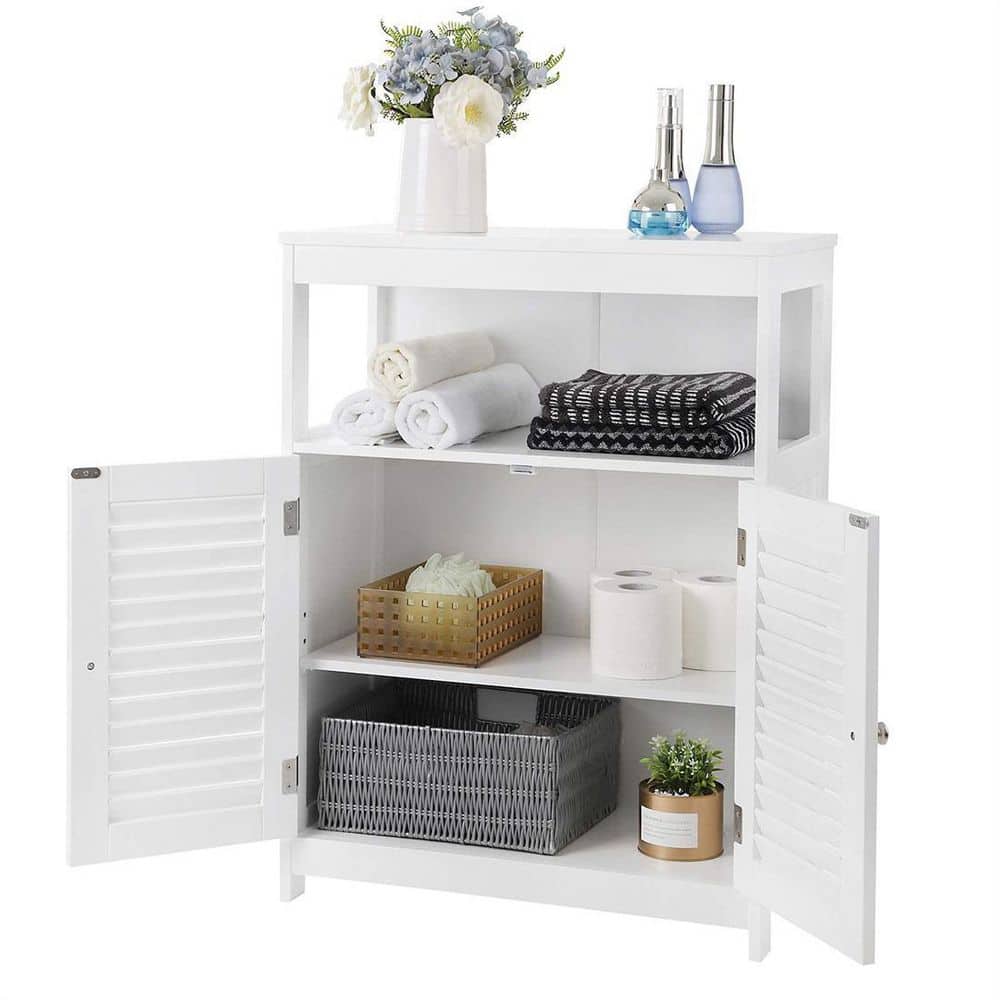 White MDF Living Room Cabinet with Adjustable Shelving