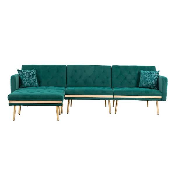 ATHMILE 106.3 in. W Square Arm 4-Piece L Shaped Polyester Sectional Sofa in Green