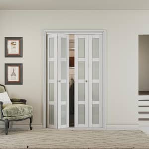 48 in. x 80.5 in. 4 Lite Tempered Frosted Glass Solid Core White Finished Composite Bi-fold Door with Hardware Kit