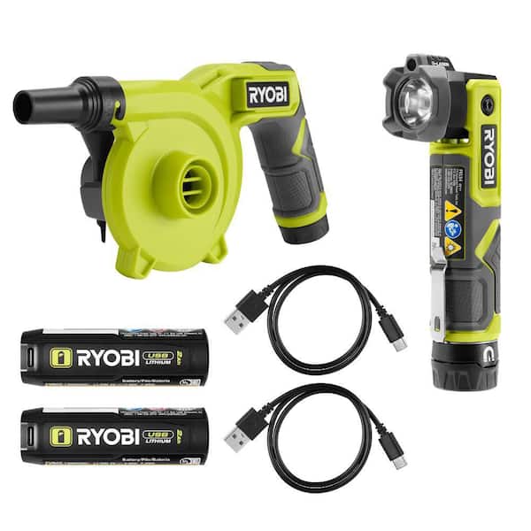 USB Lithium LED Compact Flashlight and Cordless High Volume Inflator Kit with (2) Batteries and Charging Cables