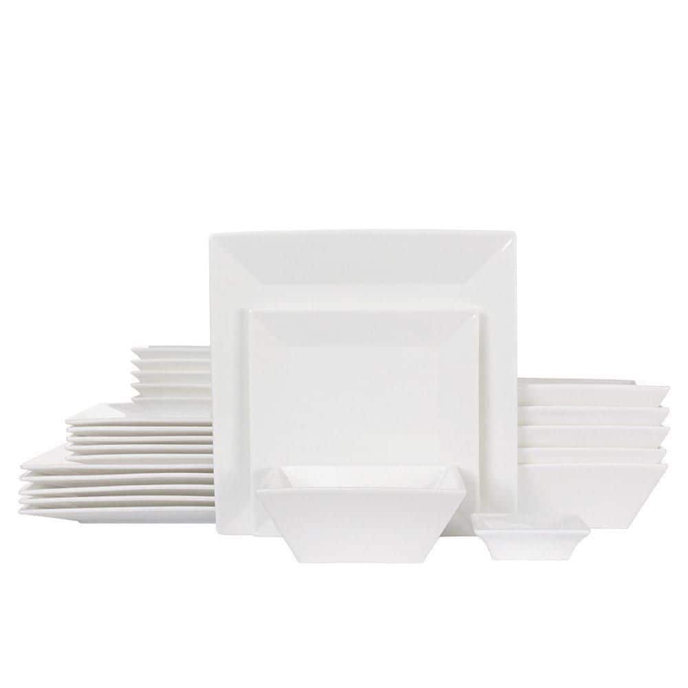 24-Piece Classic Square Off White Porcelain Dinnerware Set with Plates Bowls and Dipping Saucers for 6 price history on PriceWatchPro