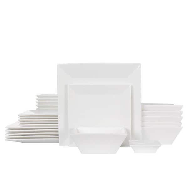 White 12-Piece Classic Square Off Porcelain Dinnerware Set with Plates Bowls and Dipping Saucers for 6
