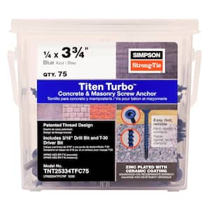 Titen Turbo 1/4 in. x 3-3/4 in. 6-Lobe Flat-Head Concrete and Masonry Screw, Blue (75-Pack)
