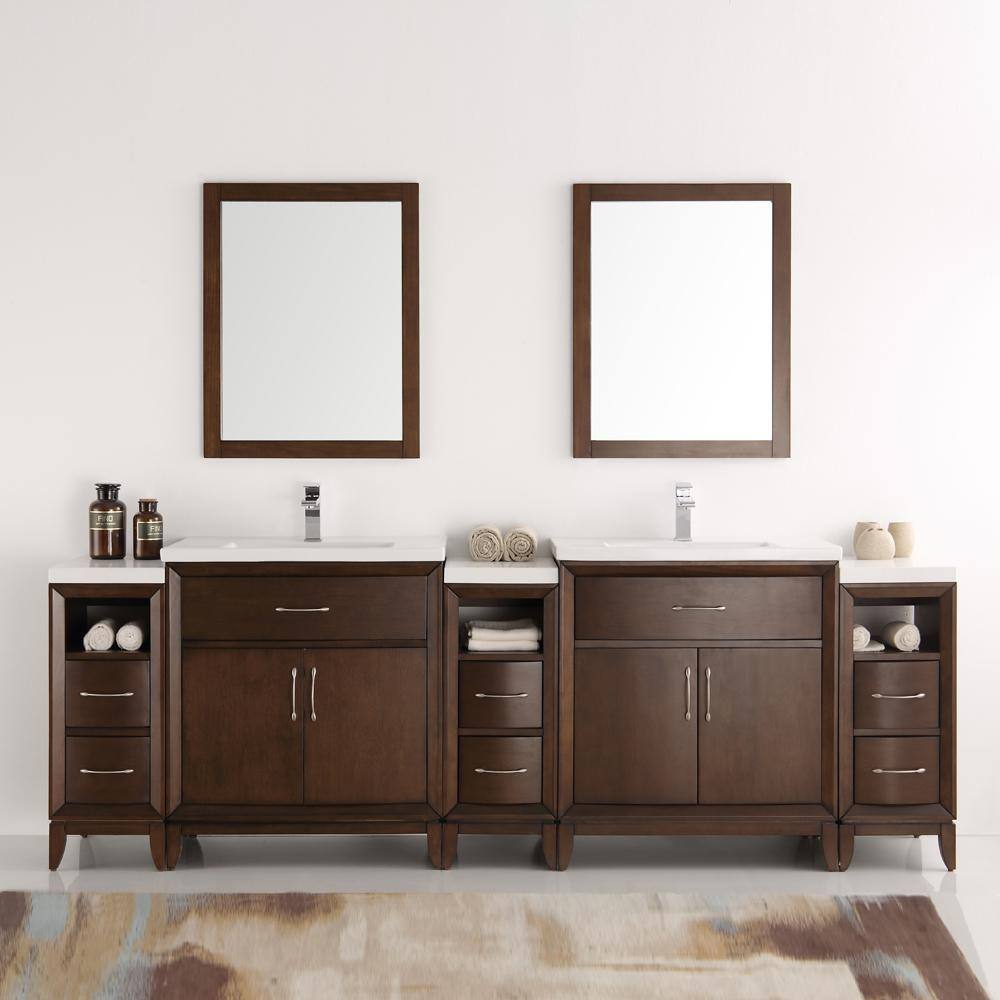 Antique Coffee 96" Double Sink Vanity Set with Mirrors