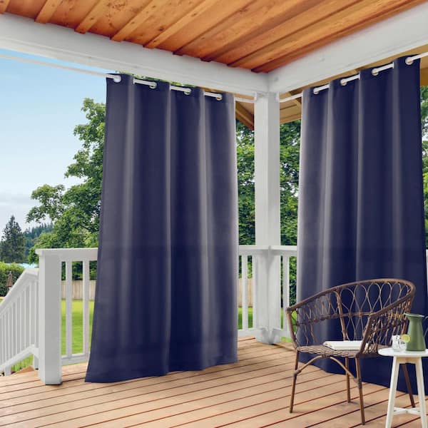 Cabana Navy Solid Light Filtering Grommet Top Indoor/Outdoor Curtain, 54 in. W x 84 in. L (Set of 2)