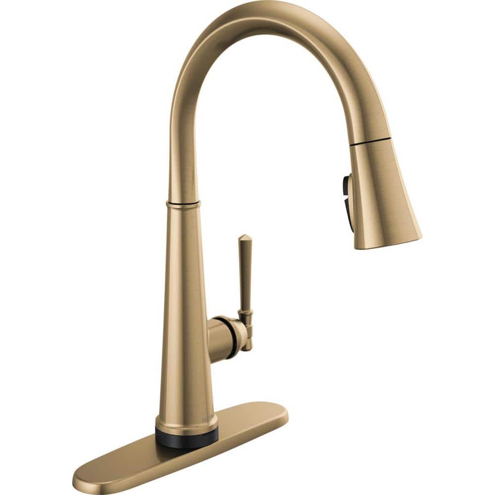 Delta Emmeline Single Handle Pull Down Sprayer Kitchen Faucet With Touch2o And Shieldspray In Lumicoat Champagne Bronze 9182t Cz Pr Dst The Home Depot