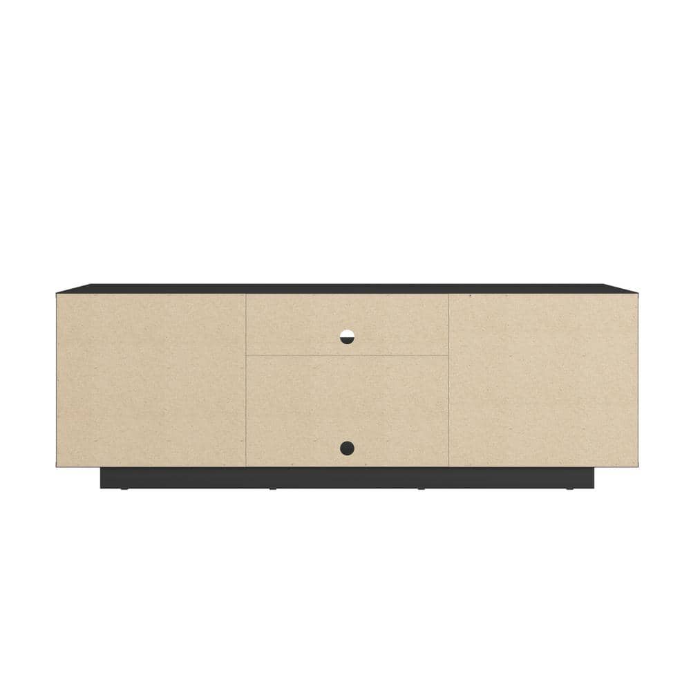 Black Particle Board TV Stand with Chevron Pattern Doors, 63"