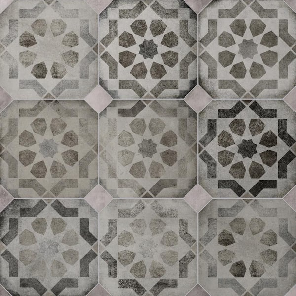 Laverton Octagon Deco Sombra 8 in. x 8 in. Porcelain Floor and Wall Tile (10.75 sq. ft. /Case)