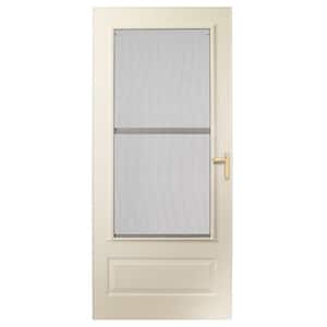 300 Series 32 in. x 80 in. Almond Universal Triple-Track Storm Door with Brass Hardware