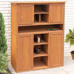 4.2ft. x 1.9ft. x 5.5ft. Medium Brown Solid Wood Cypress Tall Display and Hideaway Storage Shed Cabinet 7.98 sq. ft.