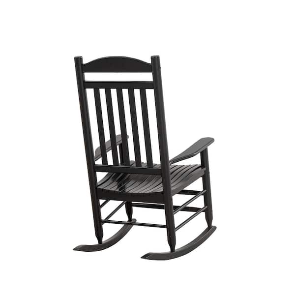 Black Wood Outdoor Patio Rocking Chair, Outdoor Wood Rocking Chair Black