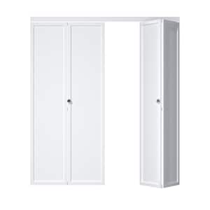 72 in. x 80.5 in. Paneled Solid Core White Primed 1 Lite MDF Bifold Door with Hardware Kit