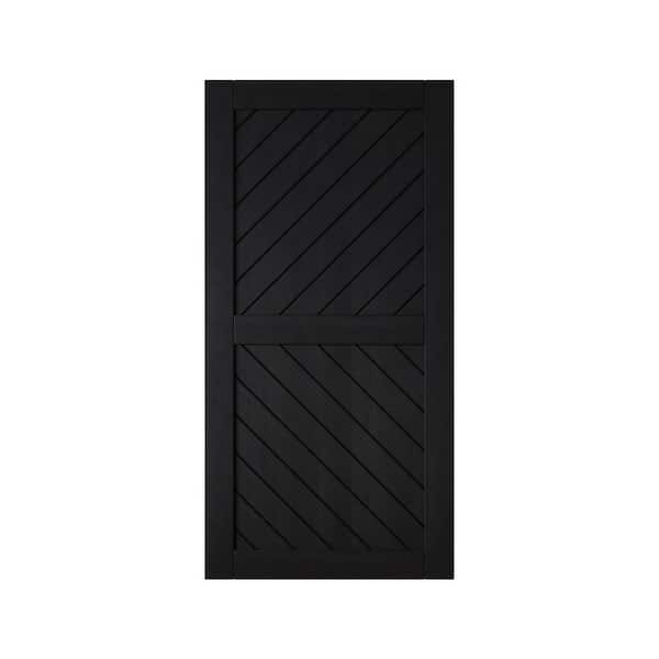 XT3 32 in. x 80 in. C-Panel Solid Core Black Slanted Stripe Design Pine Wood Interior Sliding Barn Door Slab