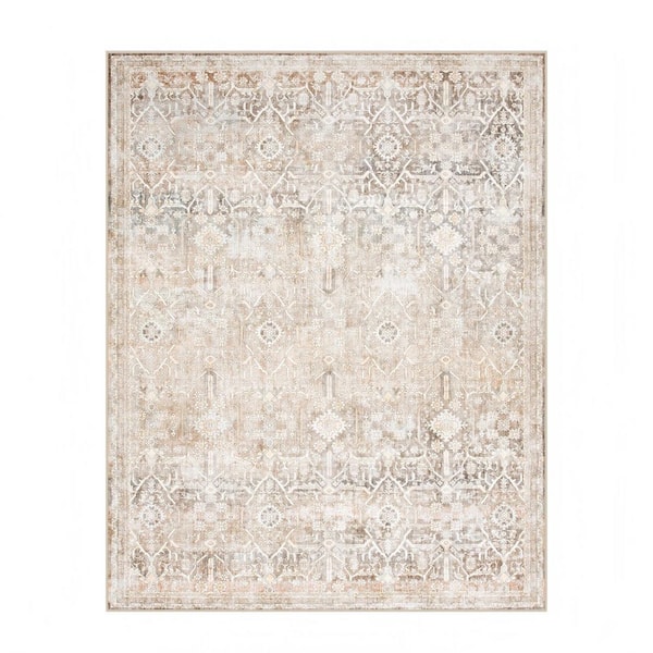 9 ft. x 12 ft. Khaki Vintage Floral Tribal Washable Non Slip Ultra-Thin Soft Area Rug