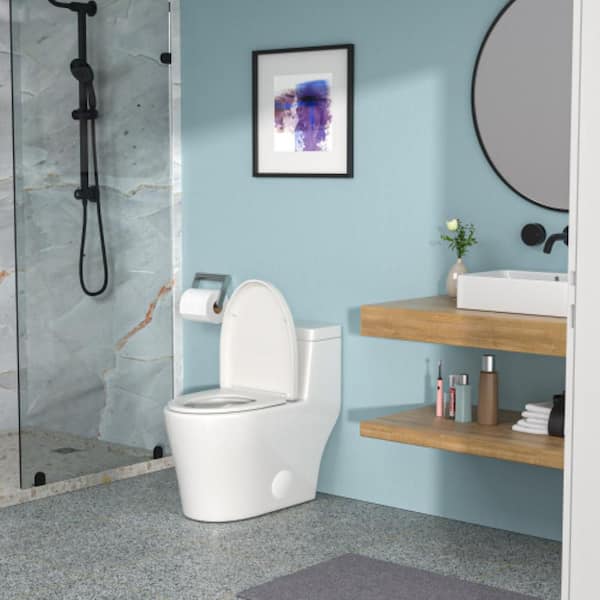 15.50 in. 2-Piece 1.28 GPF Single Flush 1 Elongated Toilet in Almond Seat Included, White Ceramic, Soft Close Seat