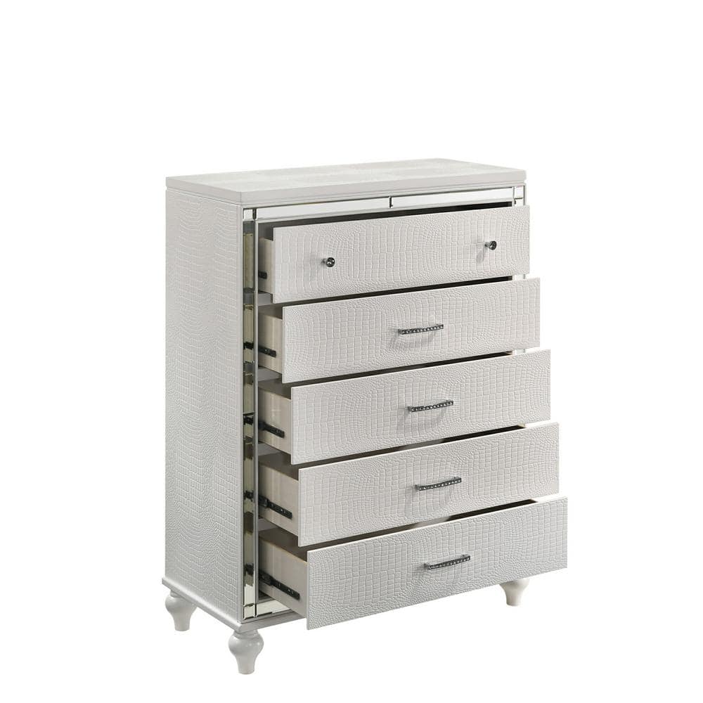 White Mirrored Vertical Chest with Dovetail Drawers