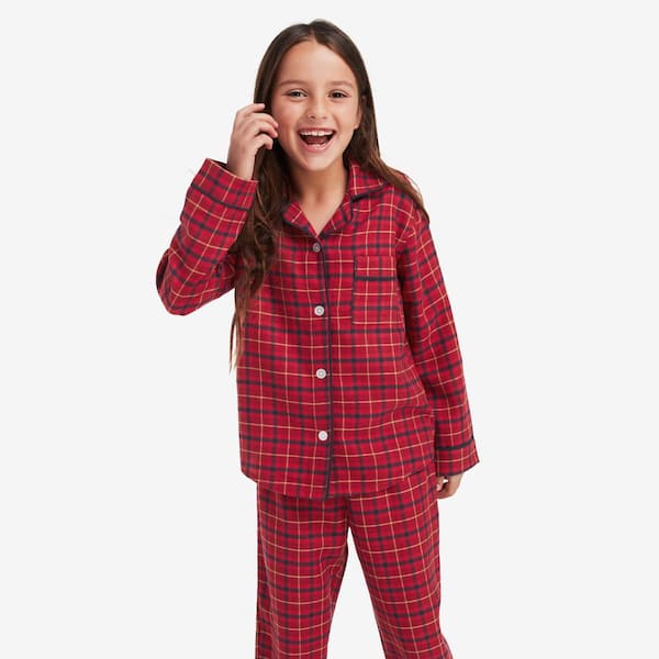 The Company Store Company Cotton Family Flannel Unisex Button Down Toddler 3T Red/Blue Pajama Set