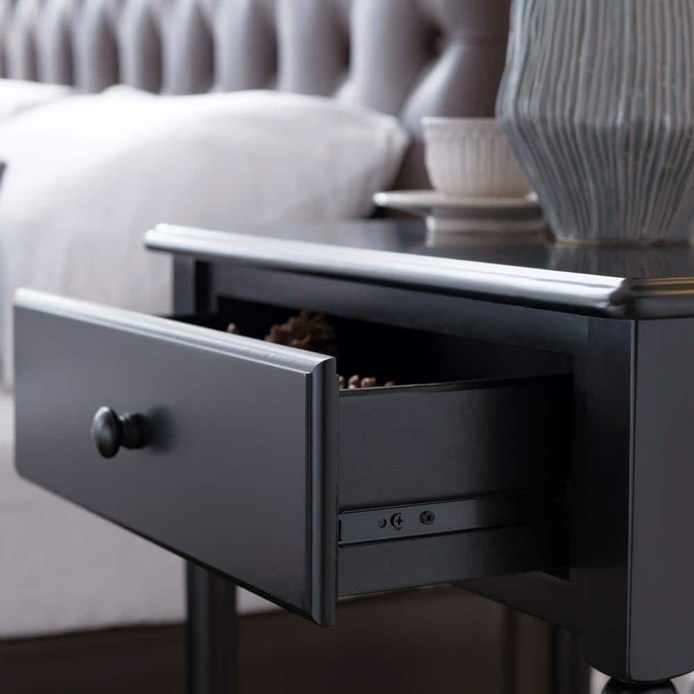 Swan Black Coastal 24" Solid Wood Nightstand with USB-C Charging