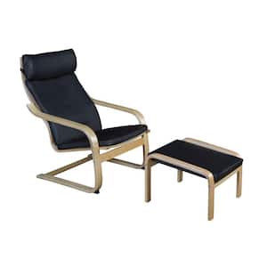 Baha Natural/Black Bentwood Reclining Chair and Ottoman