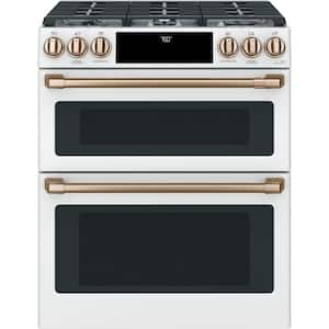 30 in. 6.7 cu. ft. Smart Slide-In Double Oven Gas Range in Matte White with True Convection, Air Fry