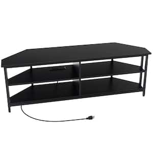 Black Corner TV Stand Fits for TVs up to 65 in. TV with AC Outlets and USB A Ports