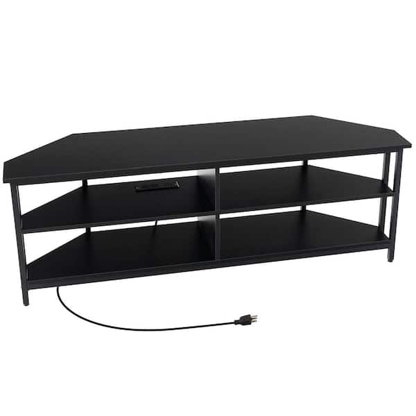 Costway Black Corner TV Stand Fits for TVs up to 65 in. TV with AC Outlets and USB A Ports