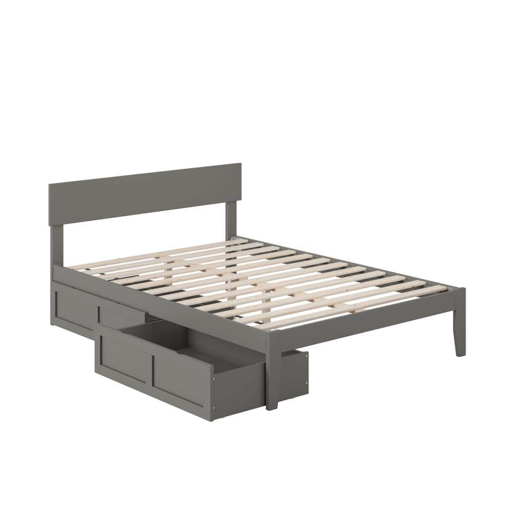 Gray Full Wood Platform Bed with Storage Drawers