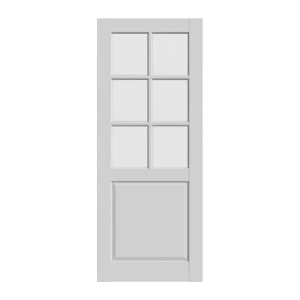 24 in. x 96 in. Melissa 6-Lite Clear Tempered Glass French Interior Door White Solid Core Wood Interior Door Slab