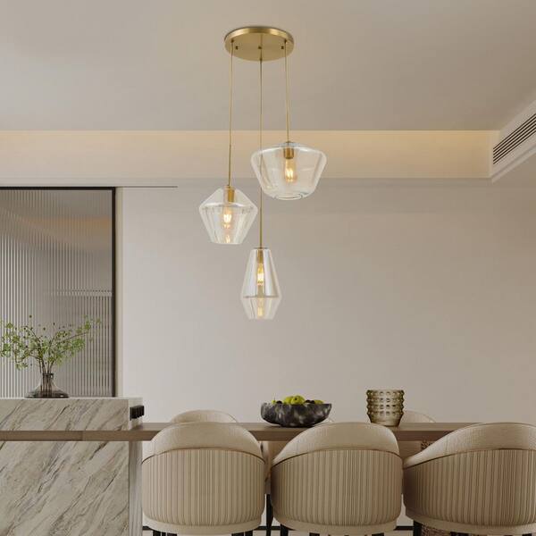 OUKANING 60-Watt 3-Light Champagne Gold Modern Paint Baking Shaded