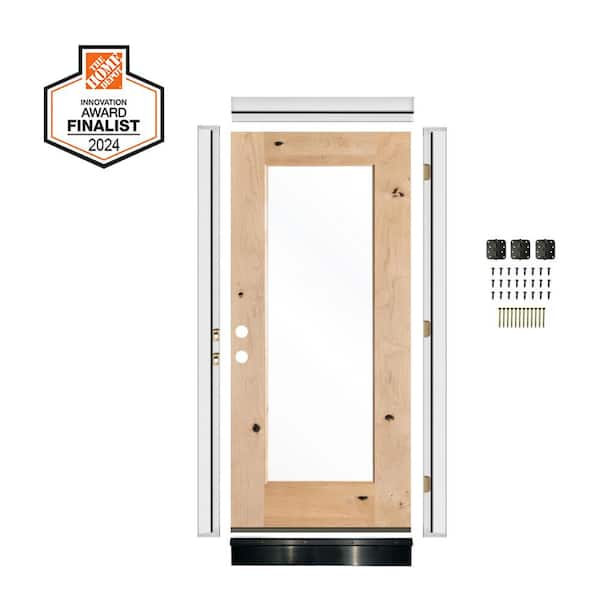 DIY RTA Kit 32 in. x 80 in. Right-Handed Full Lite Clear Glass Unfinished Knotty Alder Wood Ready To Assemble Front Door