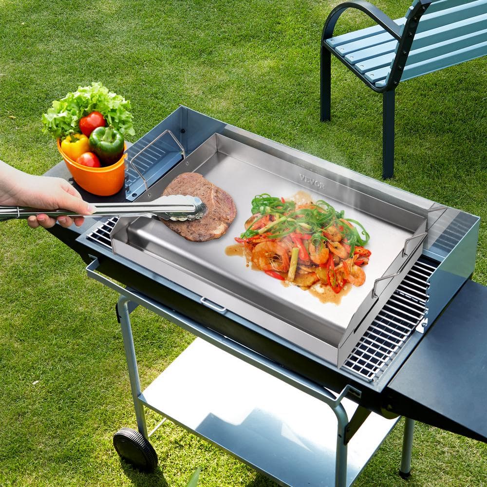 Stainless Steel Rectangular Double Burner Griddle with Handles