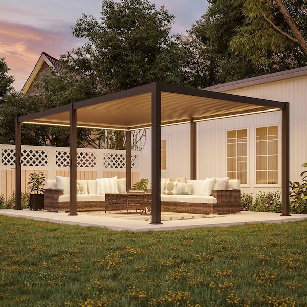 Sonkuki Nordica Series 12 ft. x 20 ft. Aluminum Louvered Pergola with Solar-Powered LED Lights, Charcoal Gray