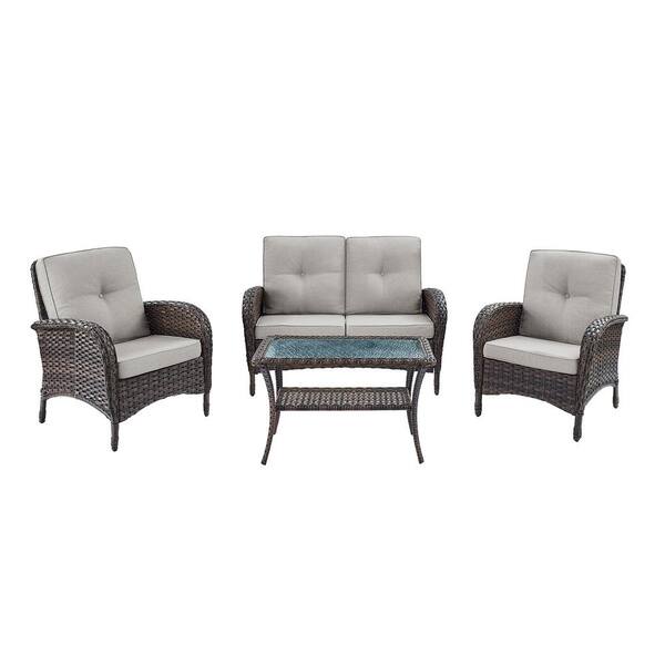 Pocassy Brown 4Piece Wicker Outdoor Loveseat Set Patio Rattan Loveseat