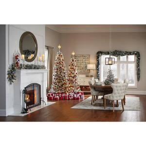 9 ft. Wesley Long Needle Pine Slim Flocked LED Pre-Lit Artificial Christmas with 550 SureBright Warm White Mini Lights