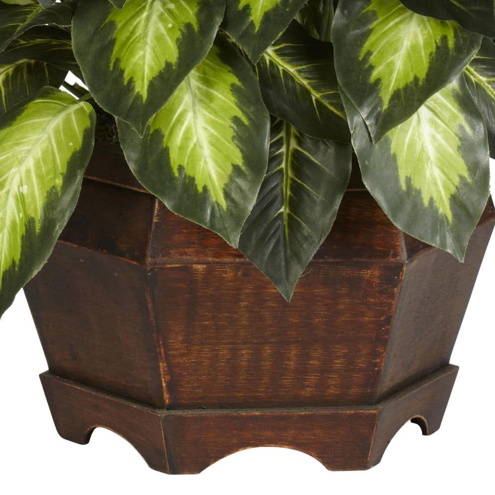Elegant Golden Dieffenbachia 35" Silk Tabletop Arrangement in Hexagon Pot