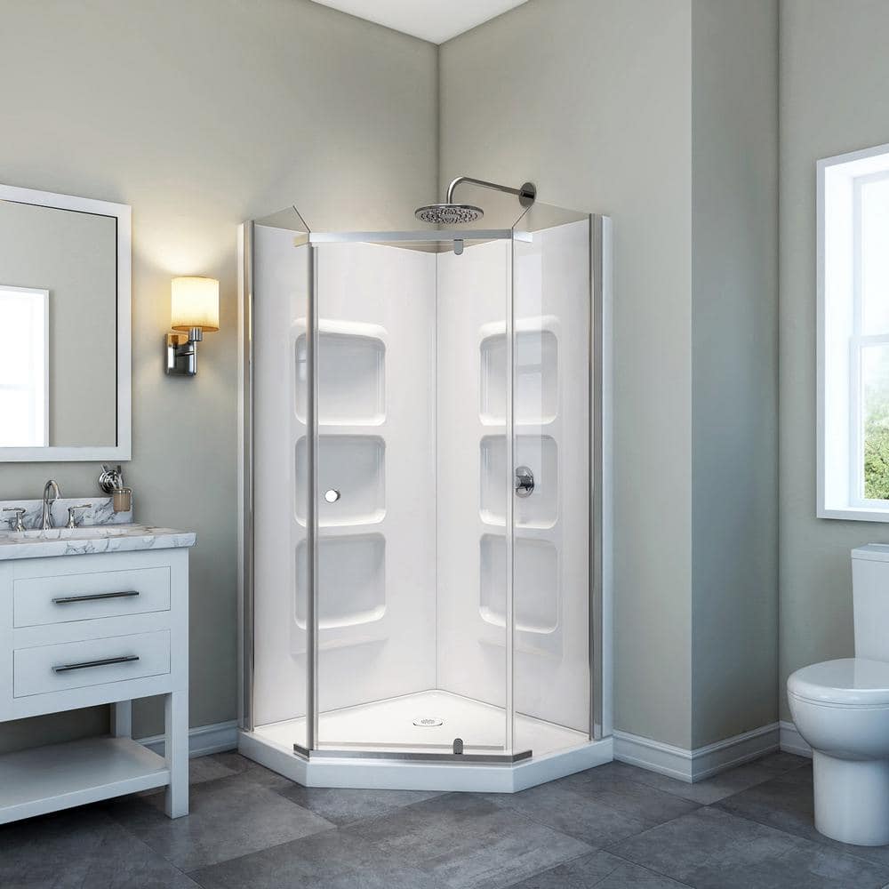 A&E Lizan 38.5 in. x 75 in. Frameless Shower Wall and Base Kit with ...