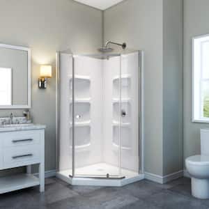 Lizan 38.5 in. x 75 in. Frameless Shower Wall and Base Kit with Corner Drain, Clear Glass Walls and Low-Threshold Base