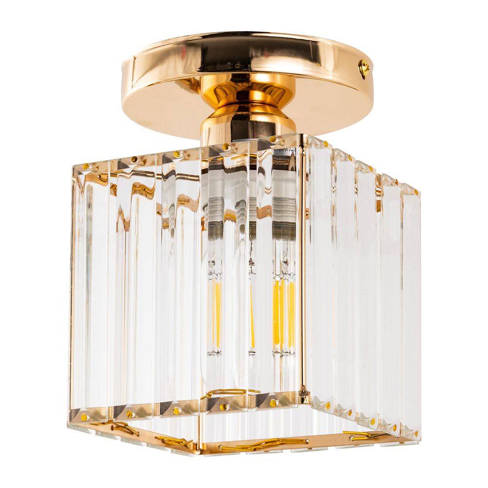 5.5 in. 1 Light Gold Square Crystal Semi Flush Mount with Crystal Shade for Hallway price history on PriceWatchPro