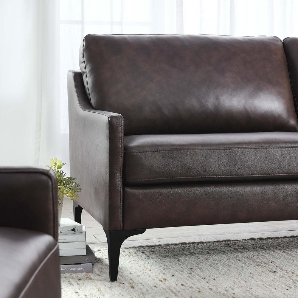 Lawson Sloped Arm Brown Leather Sofa with Removable Cushions