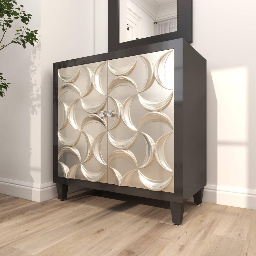 Black and Silver Crescent Moon Relief 2-Door Office Cabinet