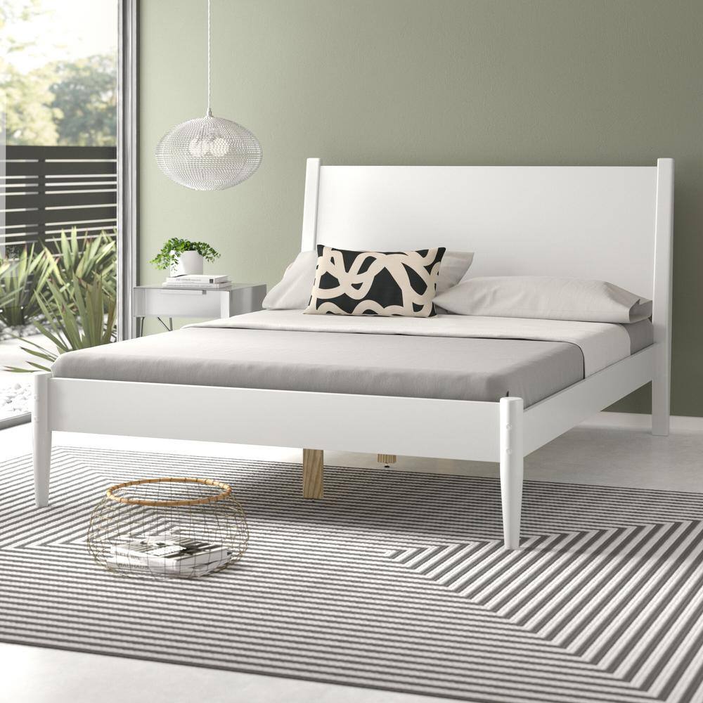 Twin White Pine Wood Mid-Century Modern Bed Frame