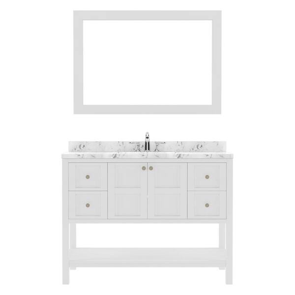 Virtu USA Winterfell 48 in. W x 22 in. D x 37 in. H Single Sink Bath Vanity in White with Quartz Top and Mirror