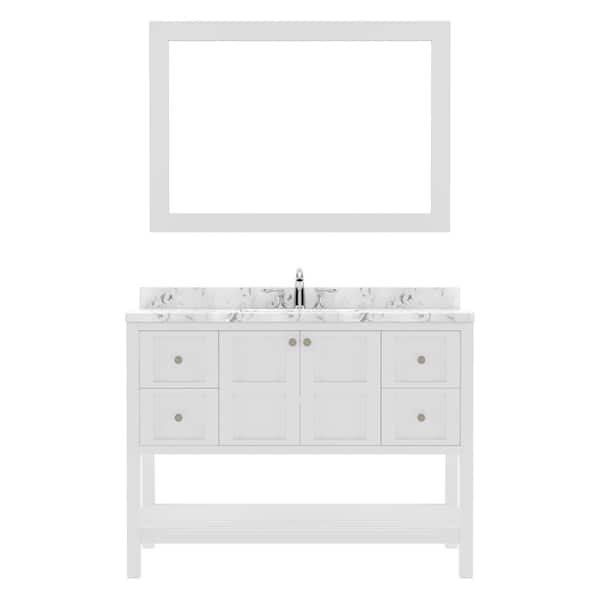 Virtu USA Winterfell 48 in. W x 22 in. D x 37 in. H Single Sink Bath Vanity in White with Quartz Top and Mirror