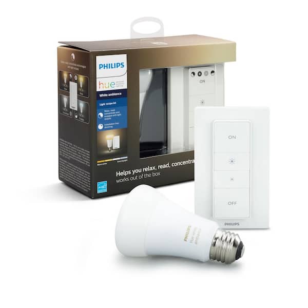 Philips Hue White Ambiance Wireless Lighting Recipe Kit- A19 LED 60W Equivalent Dimmable Smart Light Bulb and Remote Dimmer Switch