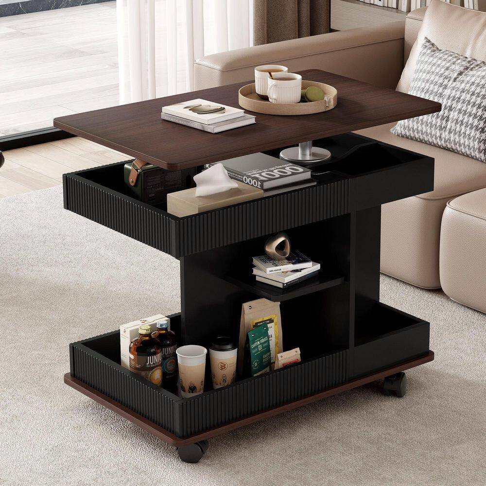 29.5 in. Black Rectangle MDF Lift Top End Table, Side Table with 360° Rotating Tabletop Storage & Lockable Caster price history on PriceWatchPro