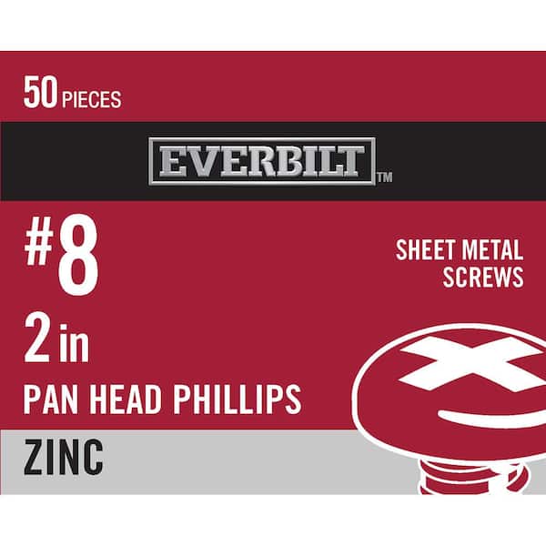 Everbilt #8 x 2 in. Phillips Pan Head Zinc Plated Sheet Metal Screw (50-Pack)