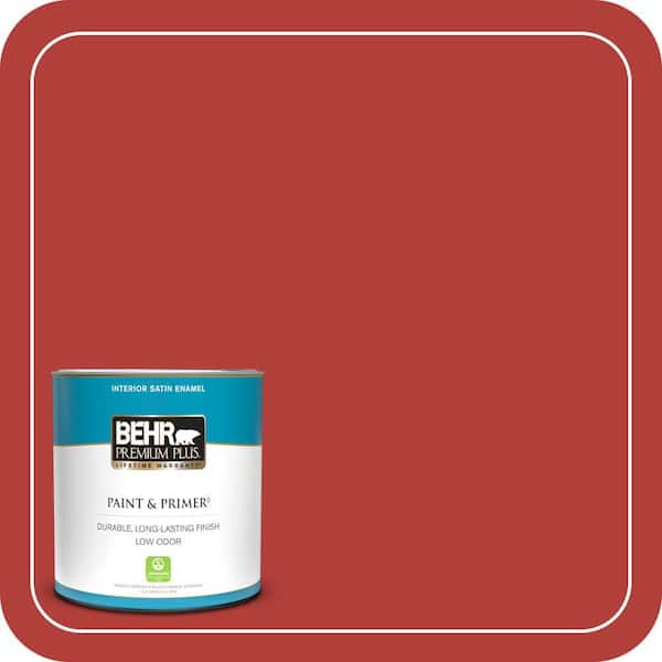 BEHR PREMIUM PLUS 1 qt. #170B-7 Red Tomato Satin Enamel Low Odor Interior Paint & Primer